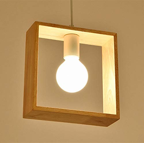 Chrasy Holz Pendelleuchte Pendellampe Hängelampe E27 Deckenleuchte Hängelampe Geometrisch Industrial Hängeleuchte für Esszimmer/Wohnzimmer/Büro/cafe (Quadratische)