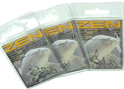 Barbless Eyed Coarse Fishing Hooks Sizes 10, 12, 14, 16, 18, & Hook Selection Pack (Size 14-10 Packs)