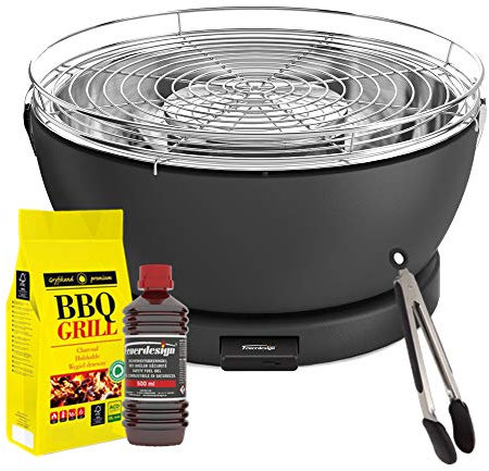 YesEatIs by FEUERDESIGN - VESUVIO Grill ANTHRACITE - Kit with IGNITION GEL + CHARCOAL 3 Kg + Barbecue Tongs