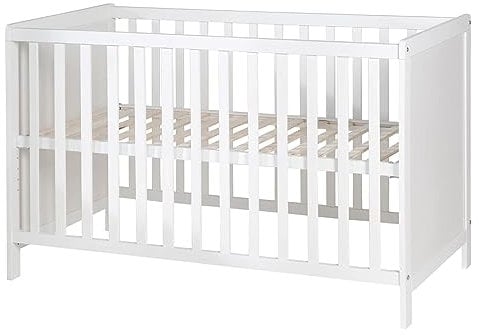 roba 2 in 1 Babybett 60 x 120 cm - Gitterbett & Beistellbett 6-fach Höhenverstellbar - 5 Schlupfsprossen - Holz weiß