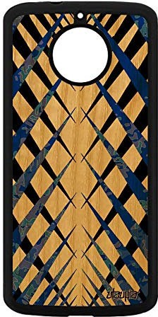 utaupia Coque Moto E4 Plus Bois Silicone Design Carreau Tartan Case Fond Pas Cher Smartphone Carre Bleu Motif Effet Telephone Etui Motorola