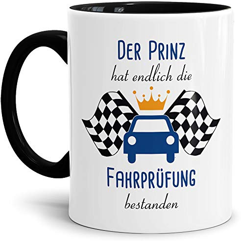 Spruch-Tasse zum Führerschein - Prinz - Innen & Henkel Schwarz - Mug/Cup/Becher/Lustig/Geschenk-Idee/Beste Qualität