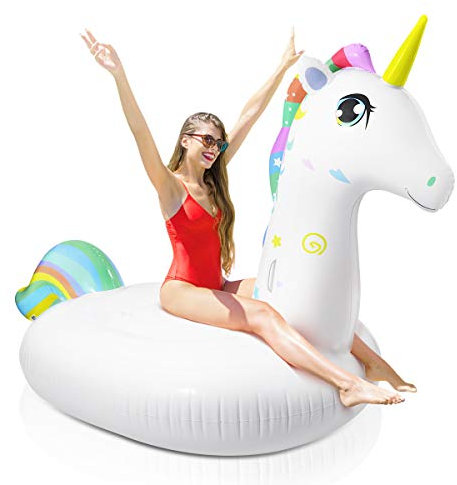TOYANDONA Giant Inflatable Unicorn Pool Float,270x120x140CM Big Pool Floatie,Summer Beach Swimming Pool Party Lounge Raft Decorations Toys for Kids Adults