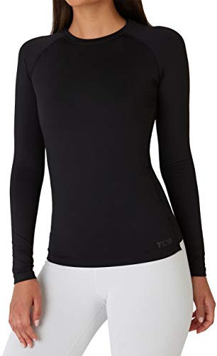 TCA Thermounterwäsche Damen Extra Warm - Thermo Unterwäsche für Sport - Thermoshirt Funktionsshirt Langarm - Kompressions Laufoberteil - Schwarz, XL