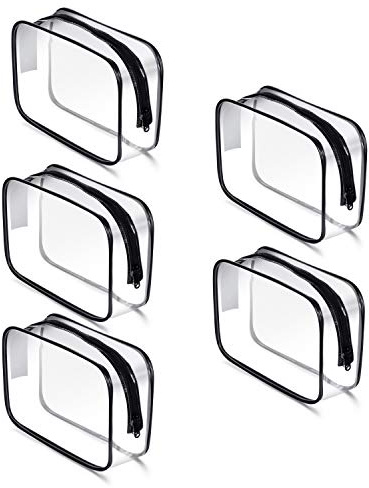 Lot de 5 Trousses de Maquillage Transparentes en PVC Portable avec Fermeture éclair,Sac de sécurité pour Les liquides de Voyage dans Les aéroports,Sacs de Finition de Salle de Bain (18x12cm)