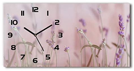 Tulup Wanduhr aus Glas 60x30 cm Glas Uhr Bild Glasuhr Gehärtetes Glas Küchenuhren - Schwarze Zeiger - Lavendel