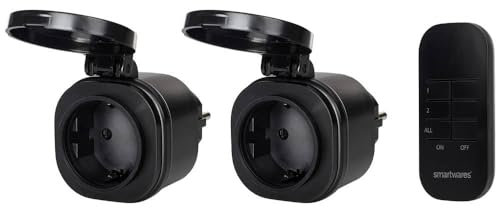 Smartwares Outdoor Funk-Steckdosen-Set - 2 Steckdosen, Fernbedienung, Leuchten und Geräte bis 3000 Watt, Plug & Connect