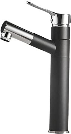 mitigeur de lavabo extensible pour salle de bain, Robinetterie pour Évier de Cuisine Chaude et Froide Robinet Salle de Bain avec Douchette Extractible 2 Jets-Noir + chrome_haute