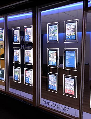 Juego de 4 pizarras publicitarias LED acrílicas DIN A4 vertical u horizontal