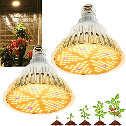 Paquete de 2 bombillas de cultivo para interiores PAR38, foco LED de espectro completo, E26 100 W para plantas de interior, flores, invernadero, jardín indore, hidropónico (luz cálida)