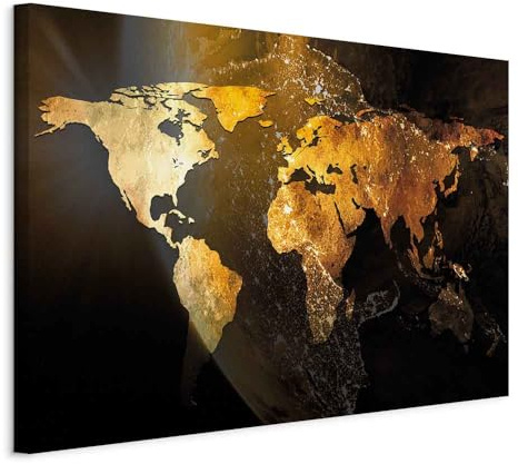 B&D XXL - Akustikbild Landkarte Kontinente Sonne, Schallschutz, Wohnzimmer | Verbessert Raumakustik, reduziert Hall, ideal fürs Büro oder Wohnzimmer, hochwertige Verarbeitung, schnelle Montage, stilvoll