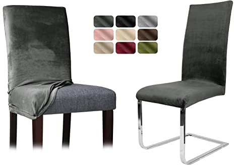 BEAUTEX Stuhlhussen Samt Stretch Stuhl & Schwingstuhl 2er Set Grau LEA | 95% Polyester, 5% Elasthan, weiche Velours-Oberfläche, Rundum-Gummizug, 30 °C waschbar, faltenarm, formstabil & langlebig