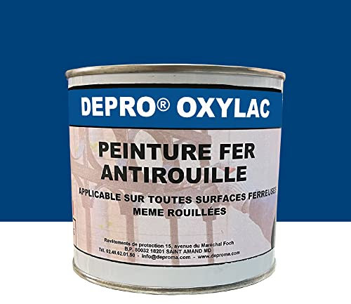 DEPROMA OXYLAC Peinture antirouille pour métal neuf et rouillé - 500GR (BLEU FRANCE)