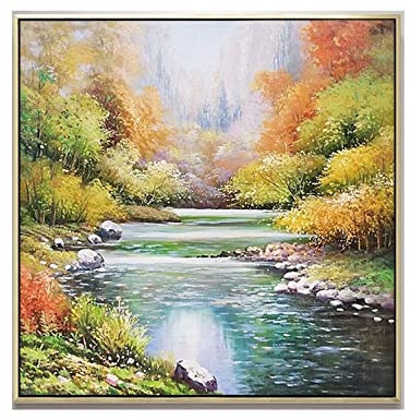 XIAONI Ölgemälde Auf Leinwand Handgemalt,Moderne Abstrakte Handgemalte Rahmenlose Coole Gemälde Wald Fluss Landschaft Extra Große Wandkunst Strukturierte Kunstwerke Wohnkultur Für Wohnzimmer SCHL