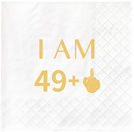 Joyiou Cocktail-Servietten I Am 49 + 2.5 cm, 50. Geburtstag, Partygeschenke, Dekorationen für Männer und Frauen, 50 Stück, Einweg-Papierservietten für sechzig Jahre alt, 11.4x11.4 cm, 2-lagig