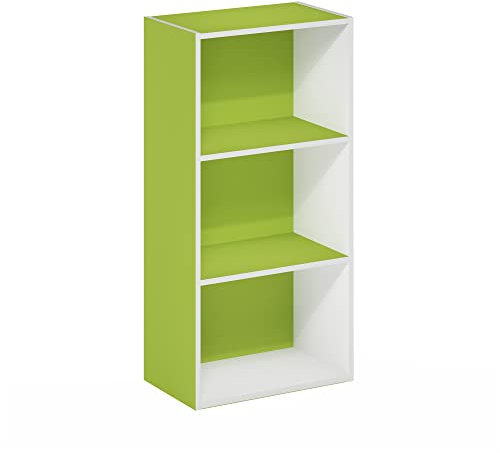 Furinno Luder 3-stufiges Bücherregal mit offenem Regal, Grün/Weiß