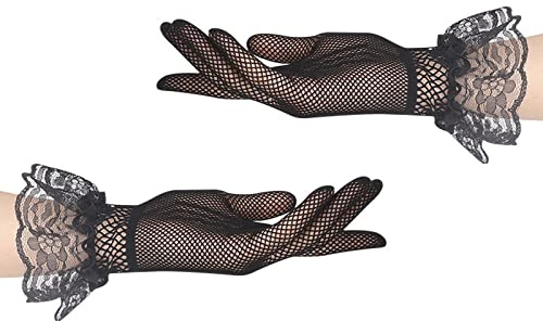 AWOCAN Damen Spitze Elegant Kurze Handschuhe für Hochzeit, Teeparty, Abschlussball und Abend - Courtesy Summer Gloves, Stil 2, Schwarz, One size