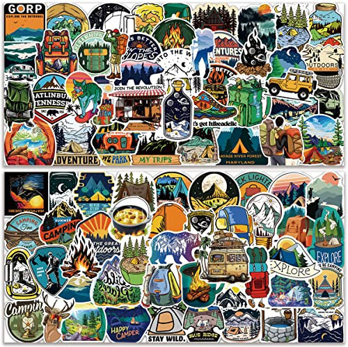 Outdoor Sticker Pack, 100 Stück Abenteuer Wandern Canmping Wildnis Aufkleber für Wasserflaschen, Autos, Laptop, Vinyl Wasserdichte Reise Coole Naturwald Abziehbilder für Erwachsene, Teenager, Camper