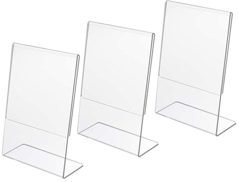Voarge Soporte para Letreros de Acrílico, A5 Forma de L Claro Acrílico Soporte para Cartel, para Restaurante, Tienda, Hotel, Oficina, Exposición, Documentos, Póster (3 unidades)