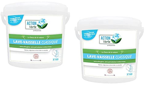 ACTION VERTE Lot de 2 Seaux 160 Tablettes Lave-vaisselle Cycle Long Ecocert