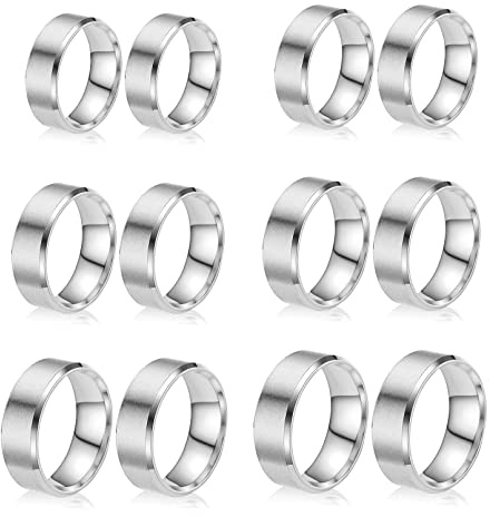 Happtkey 18 Stück Edelstahl Ringrohlinge 8mm Glatte Inlay Fingerringe Rund Massives Metall Größe 6/7/8/9/10/11 Komfortabler Schlichter Gebürsteter Matt Polierter Silber Ehering zur Schmuckherstellung