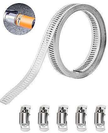 Furuising Jubilee Clips, 2m/6.5ft Hose Clips, Stainless Steel Pipe Clamp with 5 Fasteners for Pipe, Fuel Line, Exhaust Ducting