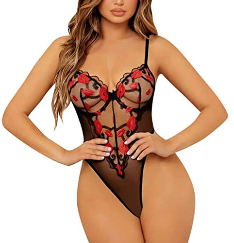 Sexy Dessous Damen Für Sex,Lingerie Ouvert Body Sexy Outfit Reizwäsche Erotisch Sleepwear Dessous Sets Push Up Kostüm Cosplay Frauen Spitze Rot Unterwäsche Babydoll Sexy String Tanga Bodysuit BH