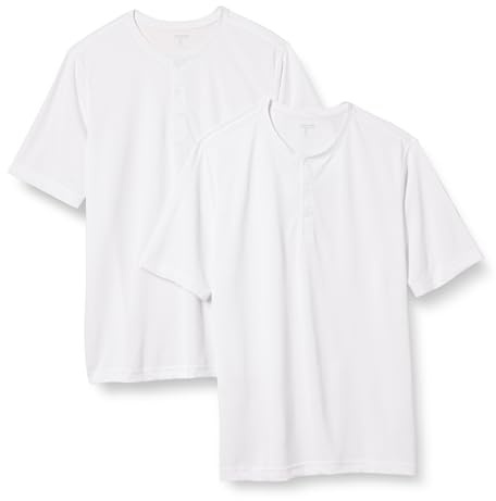 Amazon Essentials Men's Regular-Fit Short-Sleeved Quick-Dry Jersey Henley T-Shirt, Pack of 2, White, M