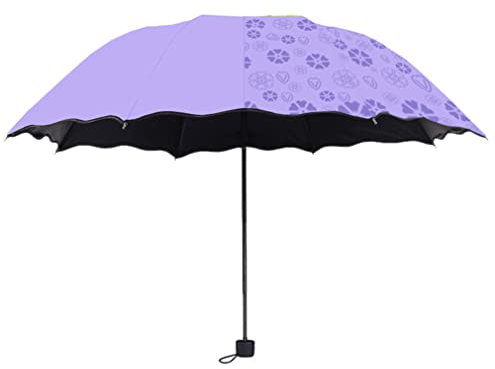 ThreeH Paraguas Plegable Flor en la Lluvia Parasol Compacto Anti-UV Cortaviento Ligero para Deportes al Aire Libre,Morado