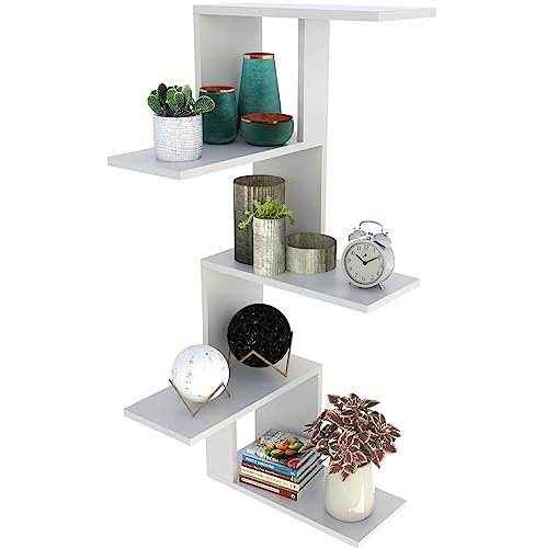 KUBUTKU Eckregal Wandregal Hängeregal 115x47x21 cm Mordern Design Deko Regal Bücherregal für Wohnzimmer Schlafzimmer Büro und Küche (Weiß)