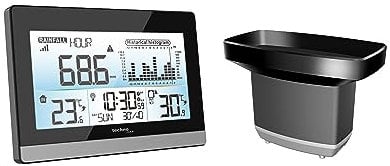 Technoline WS9016 - Pluviómetro con Monitor de Lluvia con Temperatura Interior y Exterior, Radio, historial de Lluvia, Color Negro