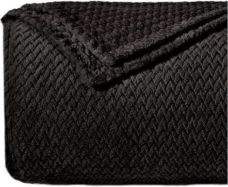 Dreamzie - Kuscheldecke 220x240 cm - Flauschig Fleecedecke Mikrofaser 100% Polyester 260gsm - Decke Sofa mit Fischgrätmuster und weicher Haptik - Schwarz