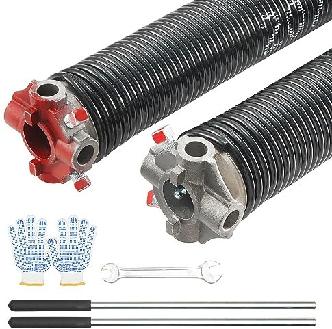 VEVOR Lot de 2 ressorts de torsion pour porte de garage - 16 000 cycles - Avec barres d'enroulement antidérapantes, gants et clé de montage - Revêtement électrophorèse
