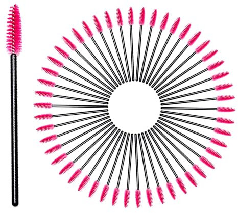 zoerbufan Einweg Wimpernbürste [50 Stück], Schwarz Kosmetik Pinsel für Wimpern und Augenbrauen, Einweg Mascara Zauberstäbe (Rosarot)