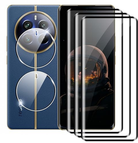 zZjoOoj Protector de pantalla para Realme 12 Pro/Pro Plus/Pro+ 5G Cristal Templado, 3 Piezas de pantalla de vidrio templado[3D Curvo Bordes]+2 Piezas de Protector de Lente de Cámara,Sin Burbujas