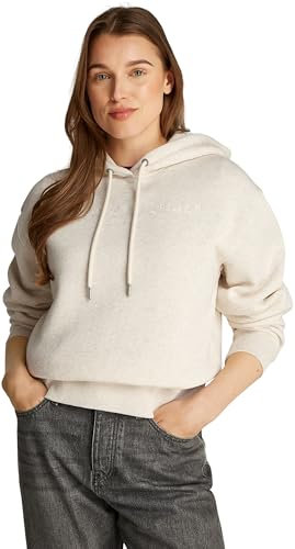 Tommy Hilfiger Damen Hoodie mit Logo, Elfenbein (Oatmilk Heather), XXS