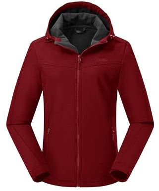 ATLASLAVA Softshelljacke Damen mit Kapuze Regenjacke Fleecejacke Wanderjacke Gefüttert Jacken Outdoor Wandern Dunkelrot XL
