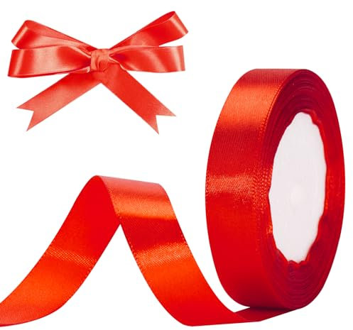 jijAcraft Satinband Rot 20mm Schleifenband Dekoration Hochzeit Weihnachten, 22m Dekoband Rote, Geschenkband Rote Dekoband für Weihnachten, Taufe, Hochzeit, Geschenkverpackung