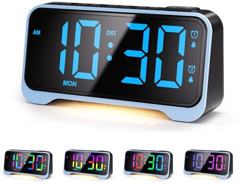 Despertador Digital, RGB Color Despertador, Reloj LED Digital, 10 Colores Pantalla Colorida, Brillo & Volumen Ajustable, Despertador Digital Infantil para Principiantes, Batería de Reserva, 12/24h