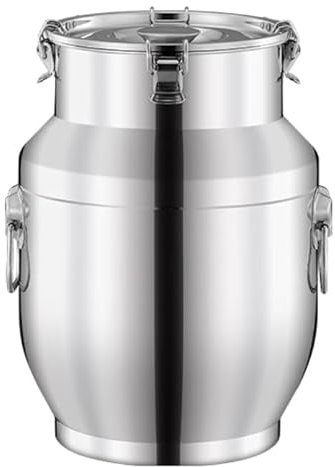 Yiustldd Seau À Lait en INOX avec Couvercle Étanche, Seau À Vin Seau À Lait Bidon Fourre-Tout avec Poignée De Transport, Facile À Ouvrir Et À Utiliser,10L