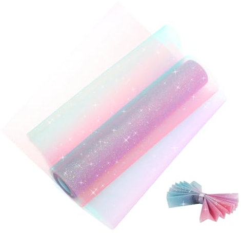 Bieiyhe Tüllstoff Regenbogen Tischläufer 30cm X 10 Yards Glitzer Tüllband Tischläufer Dekostoff Meterware Regenbogen Tischband Tüll Netz Tüll Rolle mit Farbverlauf für Hochzeit Party