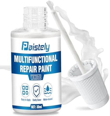 Paistely White Enamel Touch Up Paint - Strong Bathtub Repair Paint for Small Scratches, Defects and Cracks in Bathtubs and Ceramic Sinks (30ml)