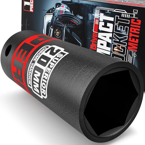 KIRXST 1/2 Drive 20mm Deep Impact Socket, 6 Point CR-V Deep Socket, 78mm Length, Auto Trucks Car Tires Repairing DIY Mechanic Tool