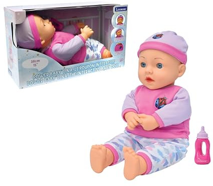 Lexibook, Power Baby Lina, Interaktive Babypuppe zum Füttern und Kuscheln, 38 cm groß, Rosa, BABY02
