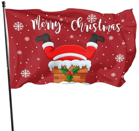 Drapeau du Père Noël 9,6 x 1,5 m Brise extérieure Funny Christmas Drapeaux avec œillets pour décoration de cour intérieure