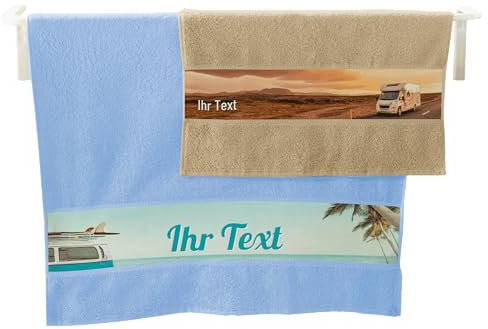 Erwin Müller Duschtuch mit Namen | Personalisiertes Badetuch, 100% Baumwolle, Geschenk für Damen, Herren und Kinder, Aus Frotteestoff, Motiv: Camping | 70x140 cm