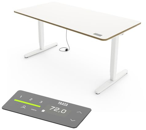 Yaasa Desk Pro Elektrisch Höhenverstellbarer Schreibtisch Multiplex Weiß/Weiß 140 x 80 cm – Ergonomischer Schreibtisch mit Abgerundeter Tischplatte & ErgoTouch-Display – Traglast 120 kg