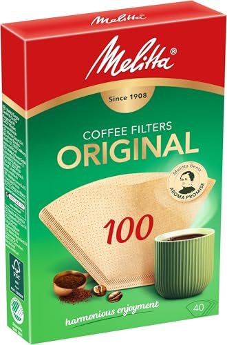 Melitta Filtertüten 100, Aromapor Papier, Naturbraun, (40 Stück) 5er Pack, kompatible mit Kaffeekocher