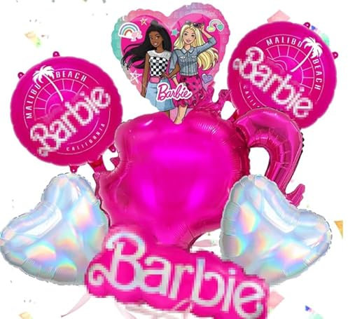 Krilucly Bar-ie - Set di 7 palloncini per feste di compleanno per bambini, decorazione principessa, cartone animato, decorazione per feste di compleanno, decorazioni per bambini