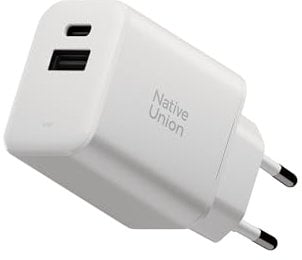 Native Union Schnellladegerät GaN PD45W – Ultra-kompaktes Zwei-Port-Ladegerät mit Power Delivery für USB-C & USB-A – Bis zu 45W – MacBook Air, iPads, iPhones, Pixel, Galaxy und mehr (Weiß)